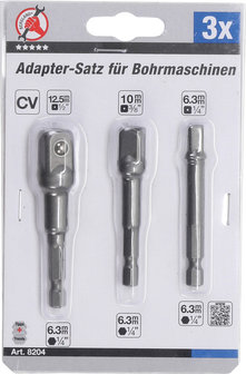 Bgs Technic 3-piece Adapter verloop Set voor Elektrische boormachines, 1/4 - 3/8 - 1/2