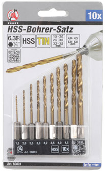 10-delige titanium gecoat hss boor set