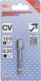 Bgs Technic Adapter voor boormachines aandrijving buitenzeskant 6,3 mm (1/4) / uitgaande buitenvierkant 10 mm (3/8)