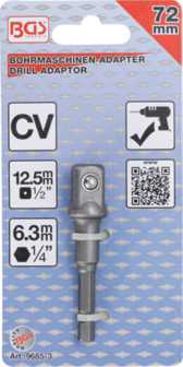 Bgs Technic Adapter voor boormachines aandrijving buitenzeskant 6,3 mm (1/4) / uitgaande buitenvierkant 12,5 mm (1/2)