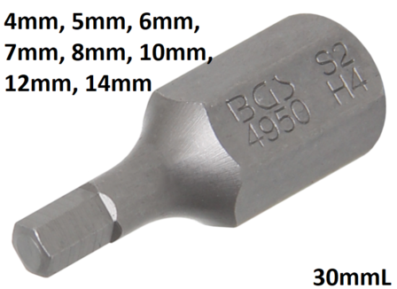 Bgs Technic Int. Hex. Bit 30 mm korte broek, 4 mm, 3/8
