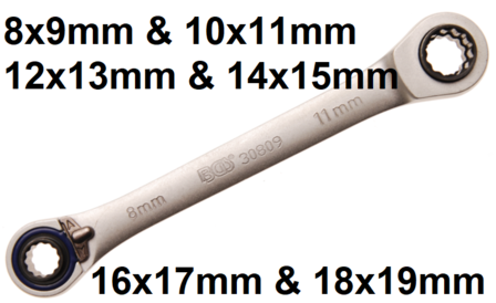 Bgs Technic Ratel sleutel, 4 in 1, 8x9 en 10x11 mm