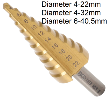 Bgs Technic Stapte Hole Cutter, Titanium Coated, 4-22 mm