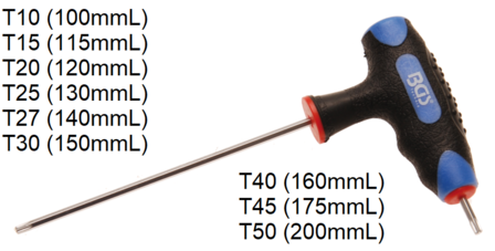 Bgs Technic Schroevendraaier met T-greep en zijlemmet T-profiel (voor Torx) T10 - T50