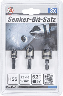 Verzink-bitset HSS 6,3 mm (1/4) 12 - 16 - 19 mm 3-dlg