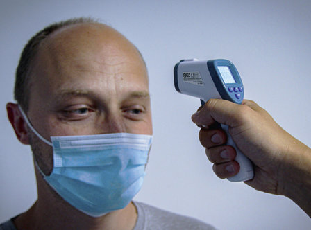 Voorhoofd-koortsthermometer contactloos, infrarood voor meting van personen + voorwerpen 0 - 100&deg;