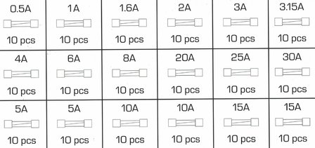 Sterling Assortiment Glaszekeringen 0,5A- 15A 180 stuks