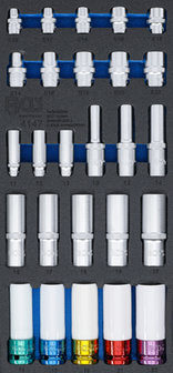 Dopsleutels, zeskant, diep 11 - 22 mm E-profiel E10 - E22 6,3 mm (1/4), 10 mm (3/8), 12,5 mm (1/2) 26-dlg