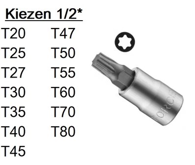 Torx bit doppen 1/2 T20-T80
