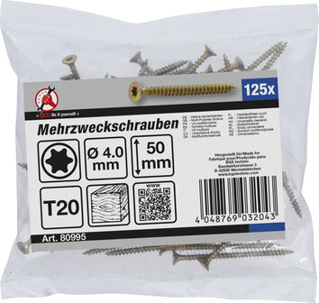 Multischroeven T-profiel (voor Torx) T20 4,0 x 50 mm 125 stuks