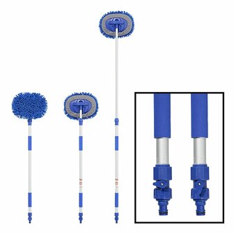 Wasborstel chenille microvezel telescopische steel 1,65 m blauw
