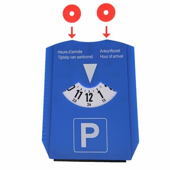 Parkeerschijf NL/D/F/GB met ijskrabber winkelwagenmuntjes