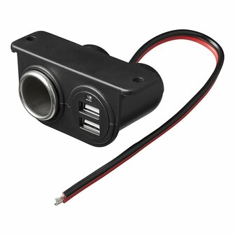 Opbouw-sigarettenaanstekerdoos + 2xUSB type A 12V/24V