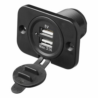 USB-inbouwdoos tweevoudig type A 3100mA 12V/24V in blister
