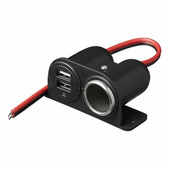 Opbouw-sigarettenaanstekerdoos + 2xUSB type A 12V/24V in blister