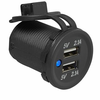 USB-inbouwdoos tweevoudig type A 2x2100mA 12V/24V in blister