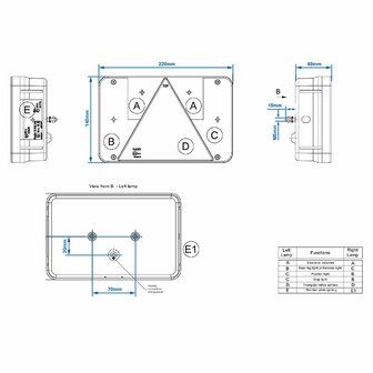 Achterlicht 6 functies 218x140mm links in blister