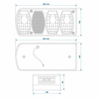 Achterlicht 6 functies 222x100mm links