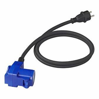 Verloopkabel 150cm 3x2,5mm&sup2; van Schuko stekker naar haakse CEE contrastekker + Schuko stopcontact