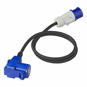 Verloopkabel 150cm 3x2,5mm&sup2; van CEE stekker naar haakse CEE contrastekker + Schuko stopcontact