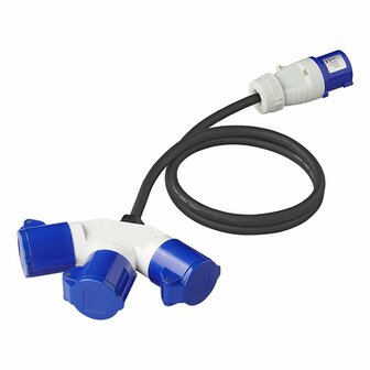 CEE 3-weg splitter 16A 150cm 3x2,5mm&sup2;