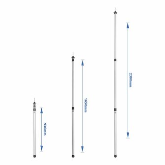 Tentstok telescopisch 3-delig 93-230cm - set van 2 stuks