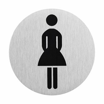 Aluminium deurbordje  pictogram dames WC  dia 75mm