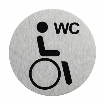 Aluminium deurbordje  pictogram gehandicapten toilet  dia 75mm