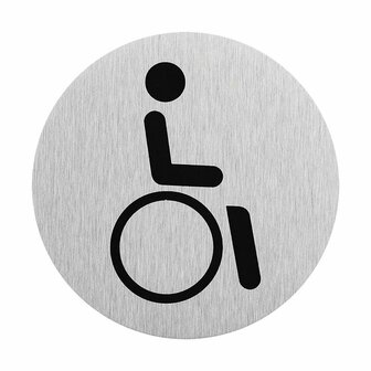 Aluminium deurbordje  pictogram rolstoel bestuurder  dia 75mm