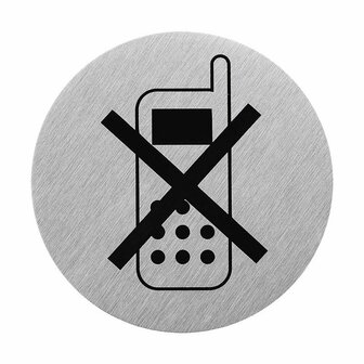 Aluminium deurbordje  pictogram telefoon uitschakelen  dia 75mm
