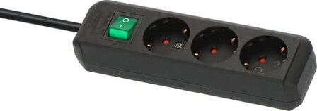 Stekkerdoos met schakelaar 3-voudig zwart 5m h05vv-f 3g1,5