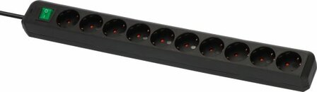 Stekkerdoos met schakelaar 10-voudig zwart 3m h05vv-f 3g1,5