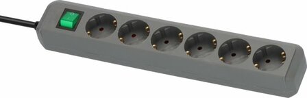Stekkerdoos met schakelaar 6-voudig zilver grijs 1,5 m h05vv-f 3g1,5