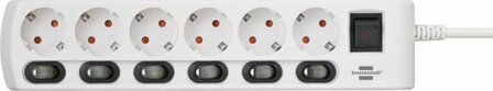 Stekkerdoos individueel schakelbaar 6-voudig 2m h05vv-f 3g1,5 wit