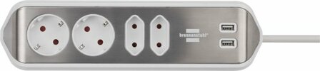 Estilo&nbsp;hoekaansluitdoosstrook met usb laadfunctie 4-weg 2x beschermende contactdozen &amp; 2x euro&nbsp;zilver wit