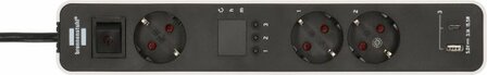 Stekkerdoos met 3 contactdozen met afteltimer, 1x usb a, 1x usb c, wit zwart, 1,5m h05vv-f 3g1,5