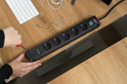 Stekkerdoos met 2 usb c-laadcontactdozen 5-voudig zwart 3m h05vv-f3g1.5