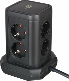 Stekkertoren 8-weg met 2x usb a, 1x usb c power delivery zwart 2m h05vv-f3g1.5