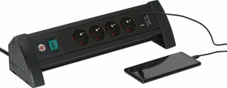 Tekkerdoos 4-voudig zwart met usb c pd 30w en usb a 18w, 1,8 m h05vv-f3g1,5
