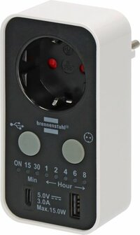 Digitale afteltimer met USB A en USB C wit zwart