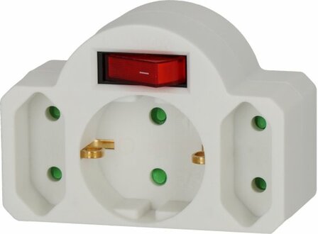 Adapterstekker 2 euro- + 1 veiligheidsstopcontact, met schakelaar