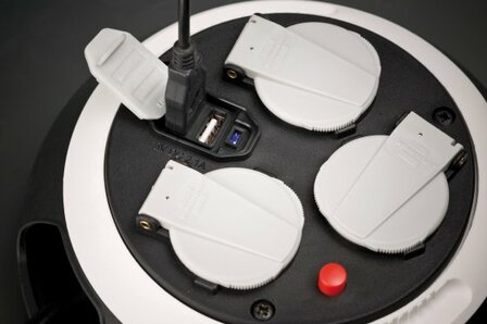 kabelhaspel&nbsp;met USB&nbsp;zwart wit 3m&nbsp;H05VV-F 3G1,5