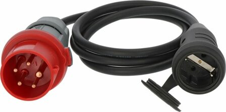 Adapterkabel CEE IP44 1,5m zwart H07RN-F 3G1,5 CEE-stekker 400V 16A