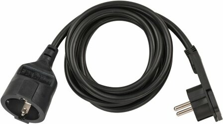 Kwaliteits kunststof verlengsnoer met platte stekker 2m H05VV-F3G1,5 zwart