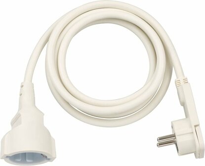Kwaliteits kunststof verlengsnoer met platte stekker 2m H05VV-F3G1,5 wit