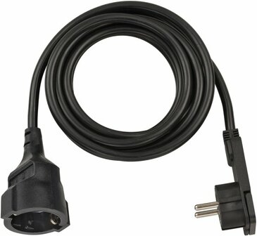 Kwaliteits kunststof verlengsnoer met platte stekker 3m H05VV-F3G1,5 zwart