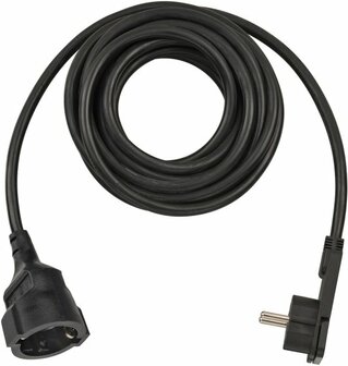 Kwaliteits kunststof verlengsnoer met platte stekker 5m H05VV-F3G1,5 zwart