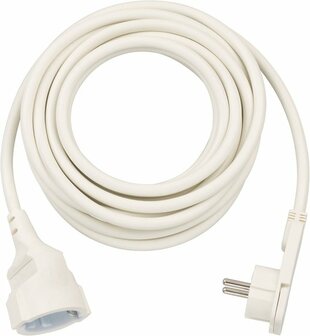 Kwaliteits kunststof verlengsnoer met platte stekker 5m H05VV-F3G1,5 wit