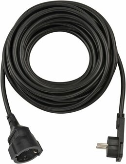 Kwaliteits kunststof verlengsnoer met platte stekker 10m H05VV-F3G1,5 zwart