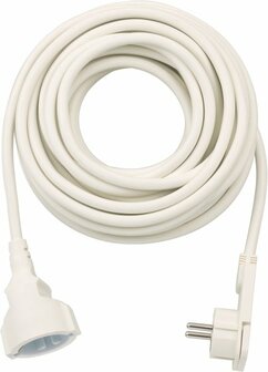 Kwaliteits kunststof verlengsnoer met platte stekker 10m H05VV-F3G1,5 wit
